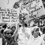 "Women hold up signs demanding equal rights during a demonstration for women's liberation, New York City, circa 1968."